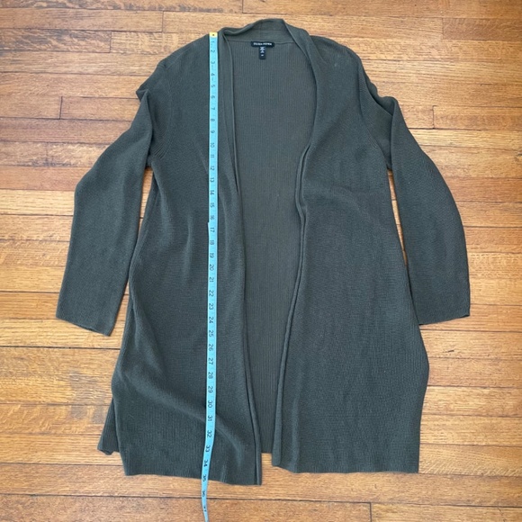 Eileen Fisher Green Open Front Ribbed Cardigan Size S Organic Slub Cotton - Picture 4 of 7
